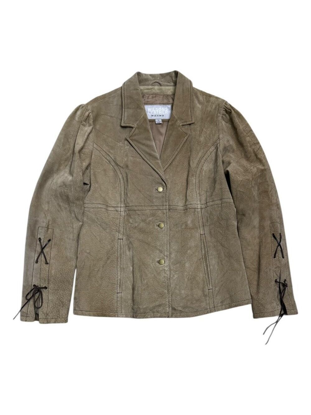 WILSONS LEATHER Suede Luxury Designer Vintage Y2K Tan Jacket Womens Large